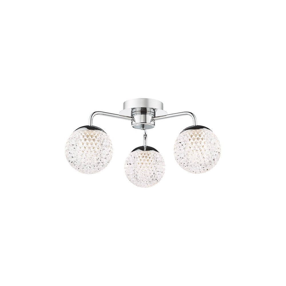 TEV5350 Teva Bathroom 3 Light Semi-Flush Polished Chrome and Faceted Acrylic IP44
