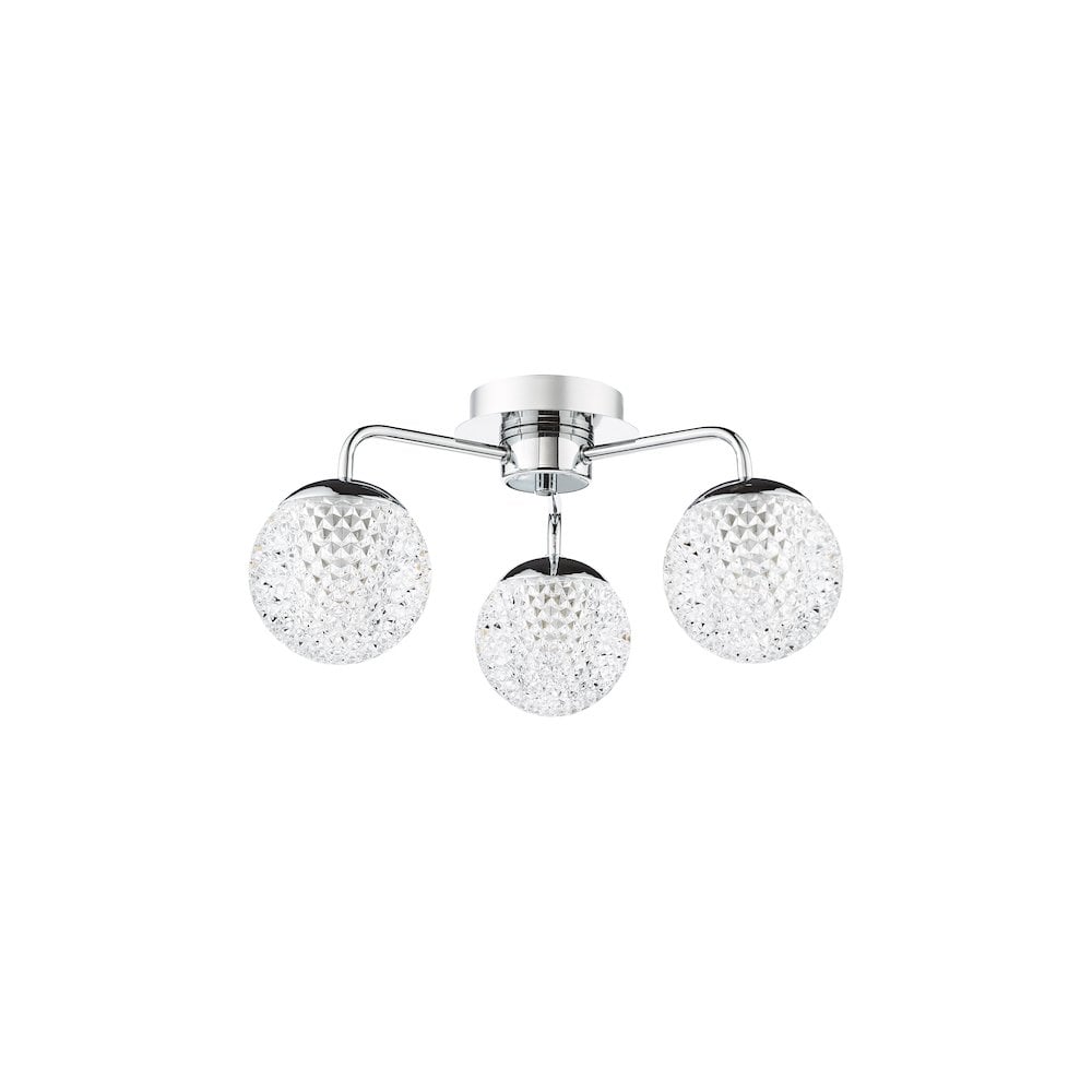TEV5350 Teva Bathroom 3 Light Semi-Flush Polished Chrome and Faceted Acrylic IP44