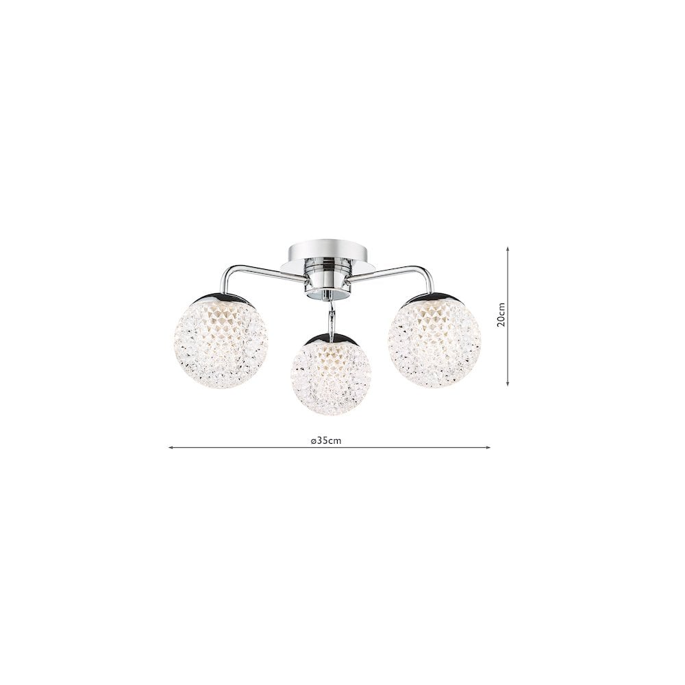 TEV5350 Teva Bathroom 3 Light Semi-Flush Polished Chrome and Faceted Acrylic IP44