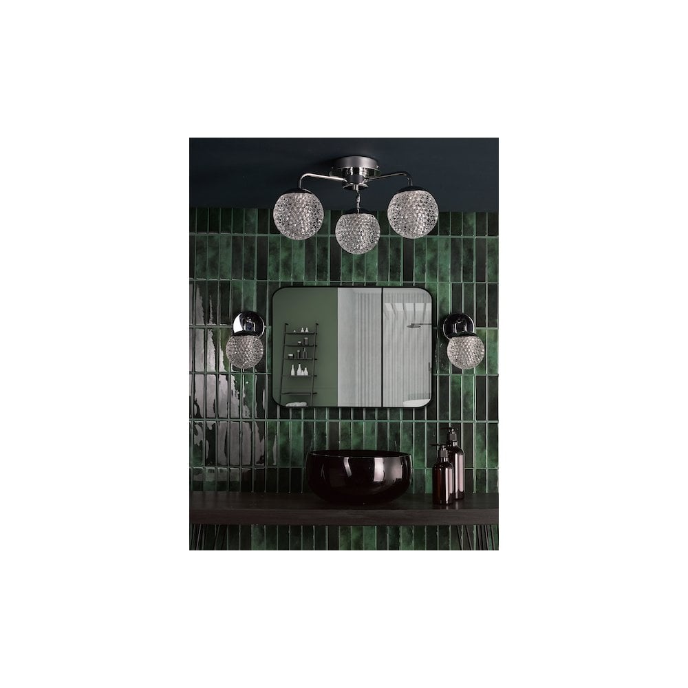 TEV5350 Teva Bathroom 3 Light Semi-Flush Polished Chrome and Faceted Acrylic IP44