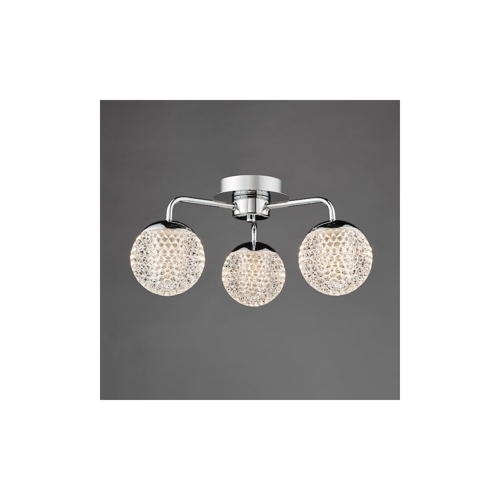TEV5350 Teva Bathroom 3 Light Semi-Flush Polished Chrome and Faceted Acrylic IP44