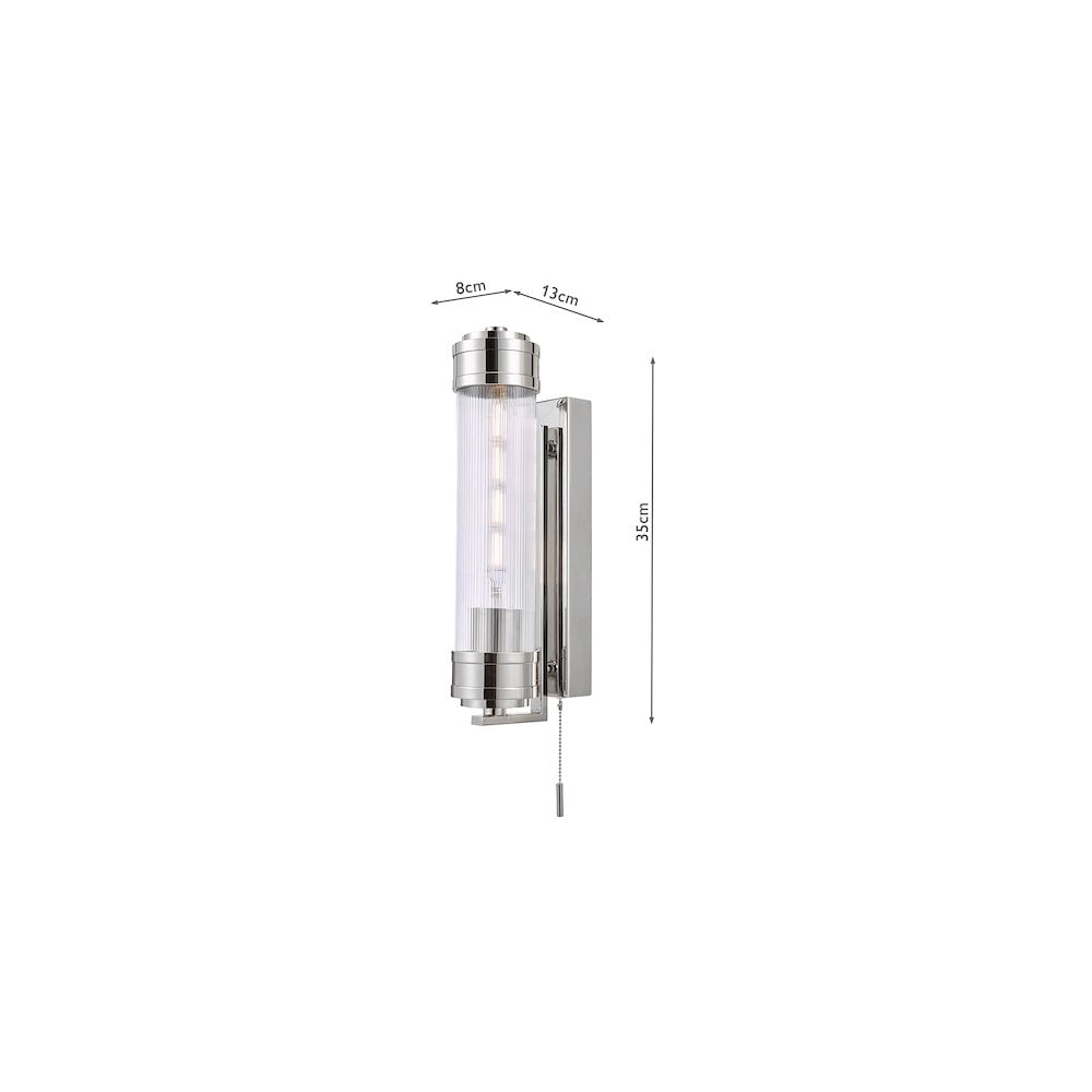 TOM0738 Tommaso Bathroom Wall Light Polished Nickel and Ribbed Glass IP44
