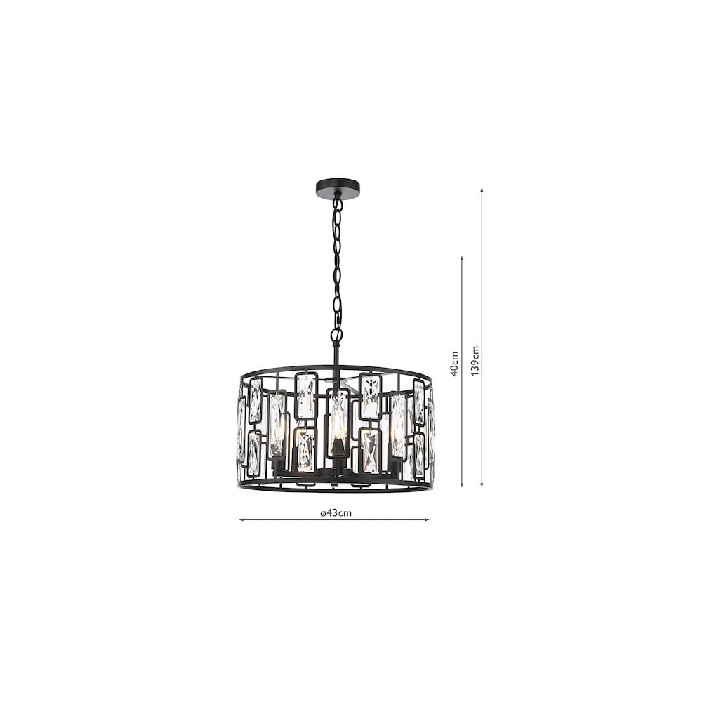 ZOE0522 Zoelle 5 Light Pendant Matt Black and Crystal