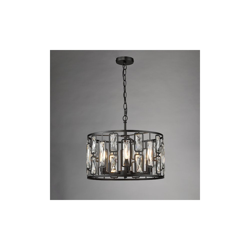 ZOE0522 Zoelle 5 Light Pendant Matt Black and Crystal