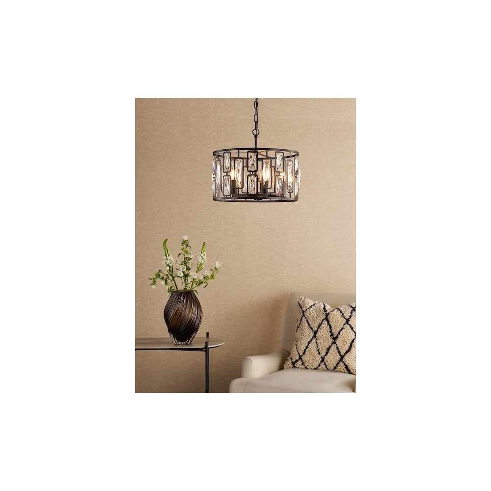 ZOE0522 Zoelle 5 Light Pendant Matt Black and Crystal