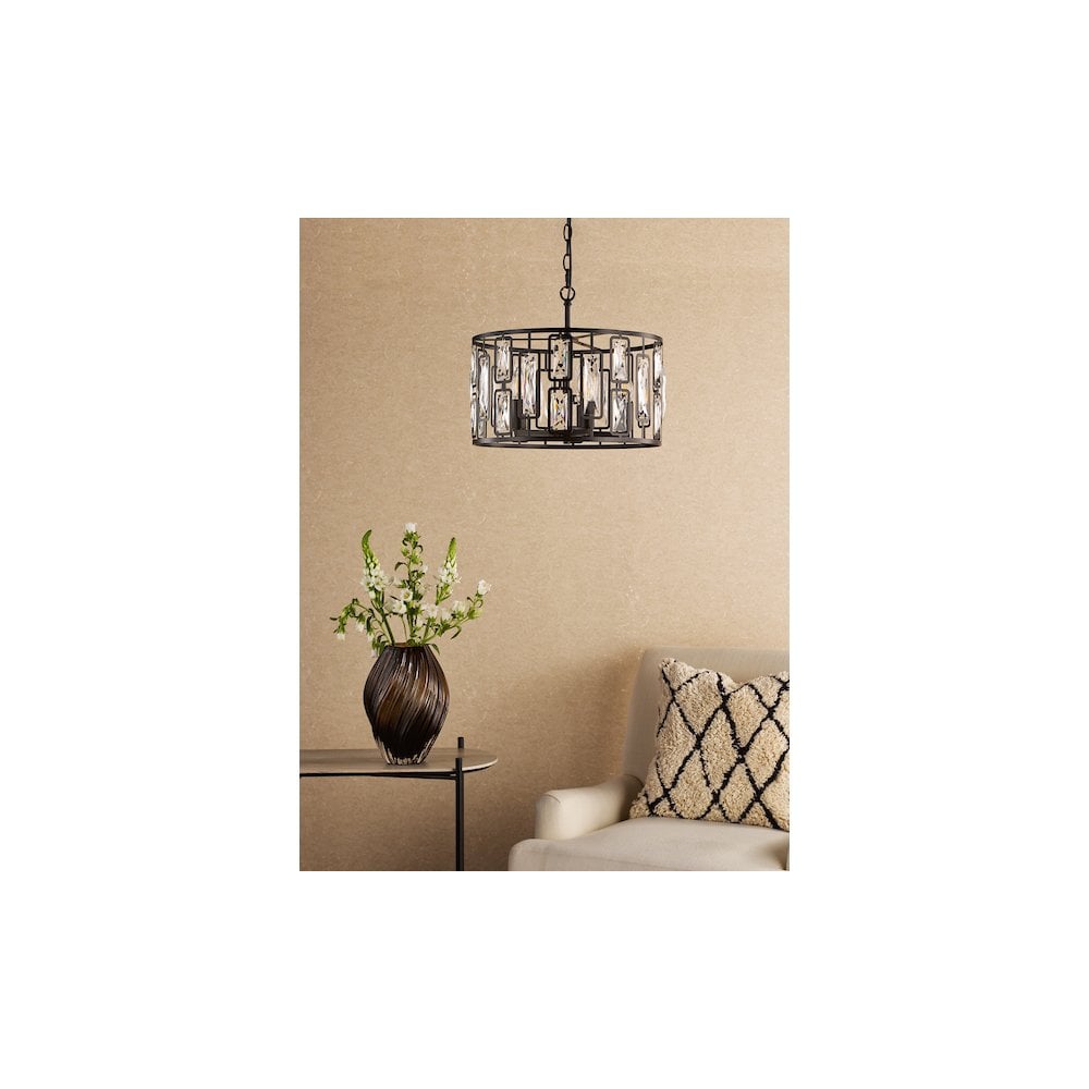 ZOE0522 Zoelle 5 Light Pendant Matt Black and Crystal