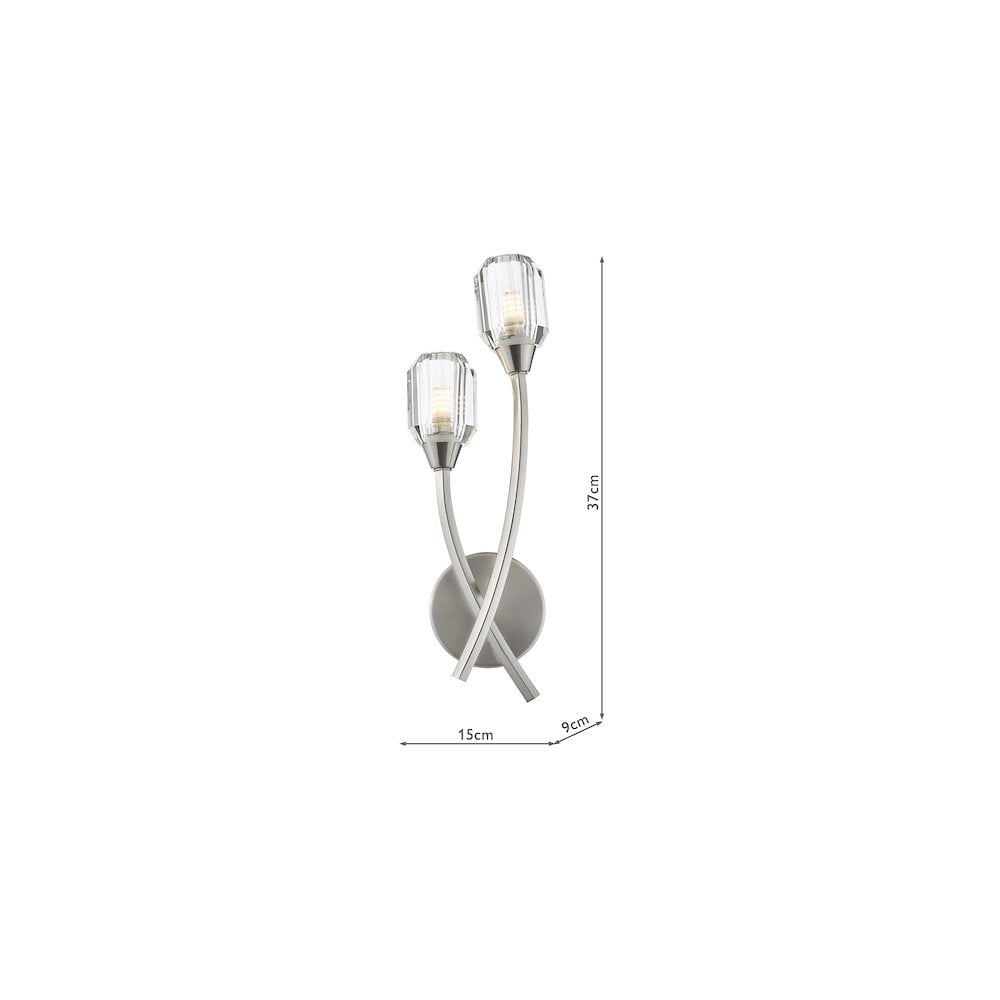 ZON0938 Zonda 2 Light Wall Light Brushed Nickel and Crystal