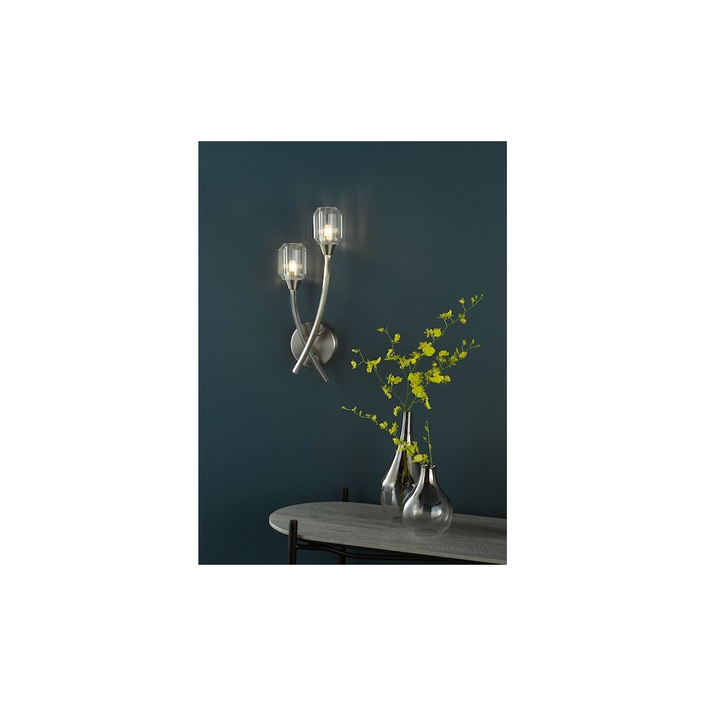 ZON0938 Zonda 2 Light Wall Light Brushed Nickel and Crystal