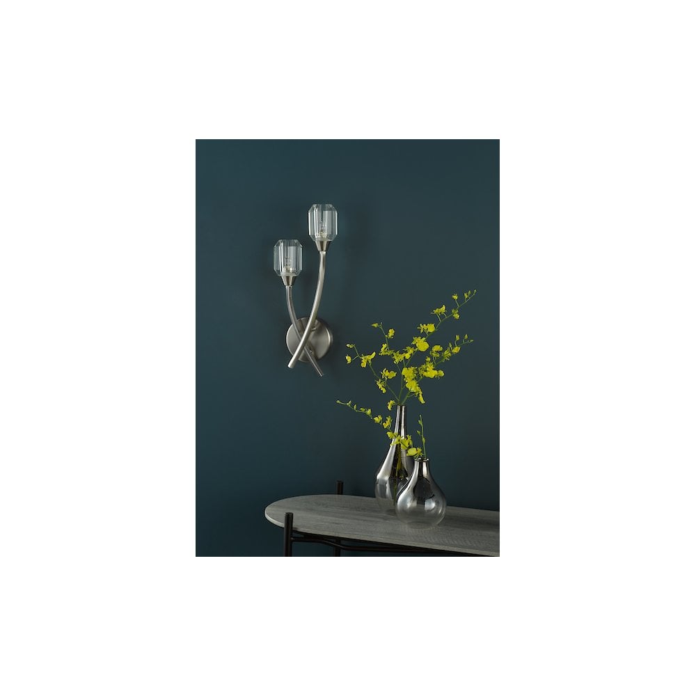 ZON0938 Zonda 2 Light Wall Light Brushed Nickel and Crystal