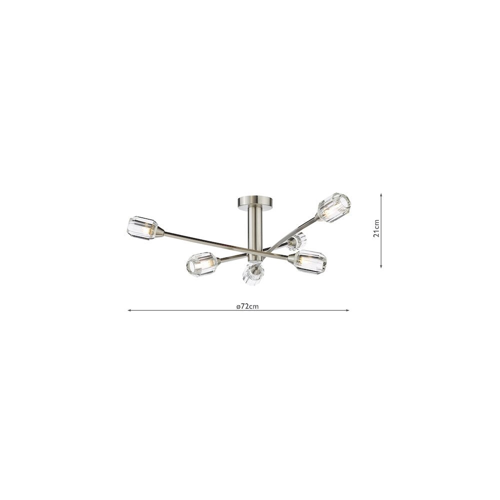 ZON6438 Zonda 6 Light Semi-Flush Brushed Nickel and Crystal