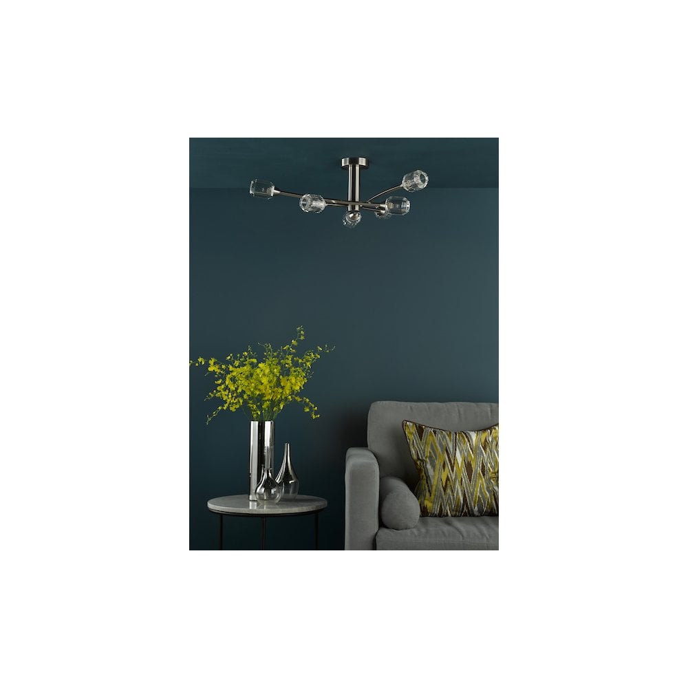 ZON6438 Zonda 6 Light Semi-Flush Brushed Nickel and Crystal