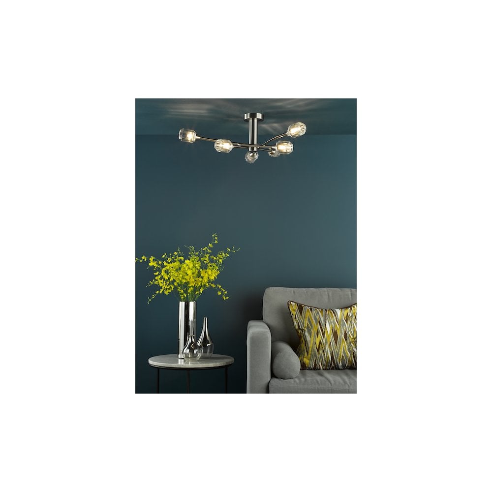 ZON6438 Zonda 6 Light Semi-Flush Brushed Nickel and Crystal
