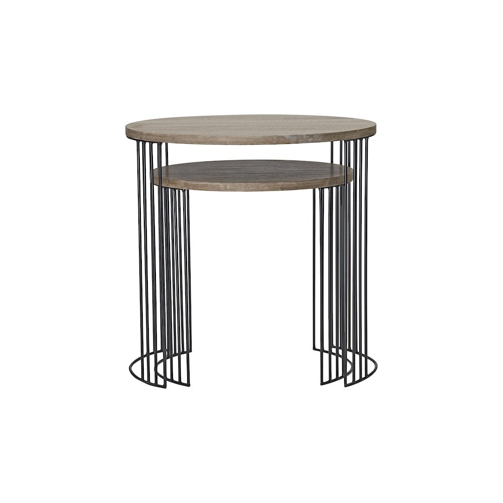 001DRU001 Drum Nest of 2 Round Tables Oak Effect