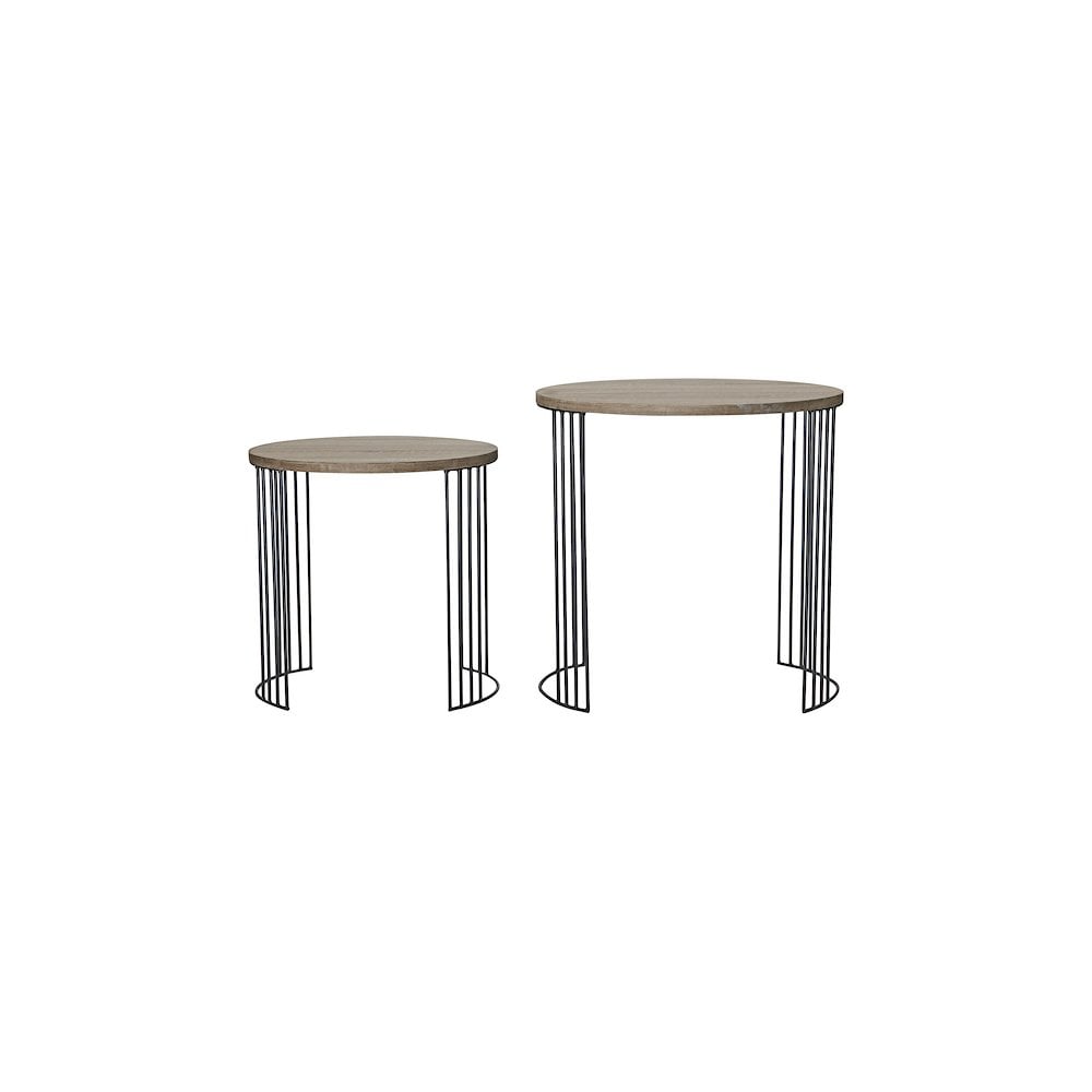 001DRU001 Drum Nest of 2 Round Tables Oak Effect