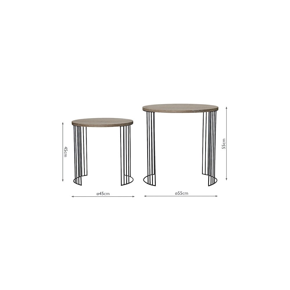001DRU001 Drum Nest of 2 Round Tables Oak Effect