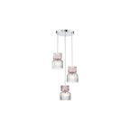 AUB0303 Auberta 3 Light Cluster Pendant Polished Chrome and Pink Ribbed Glass