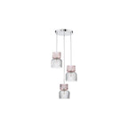 AUB0303 Auberta 3 Light Cluster Pendant Polished Chrome and Pink Ribbed Glass