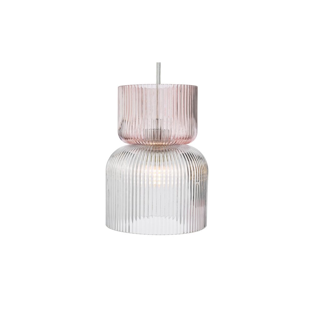 AUB0303 Auberta 3 Light Cluster Pendant Polished Chrome and Pink Ribbed Glass