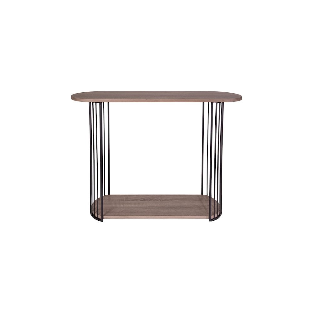 001DRU002 Drum Console Table Oak Effect Veneer and Matt Black