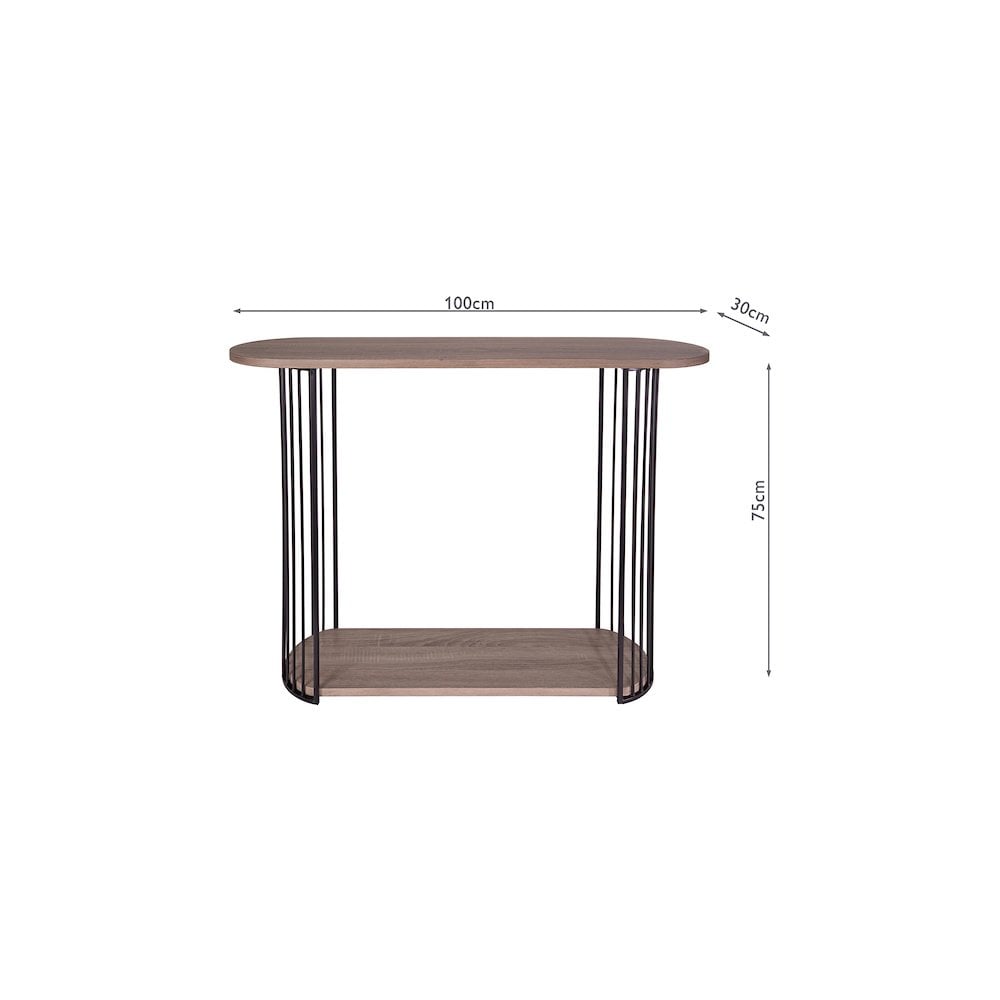 001DRU002 Drum Console Table Oak Effect Veneer and Matt Black