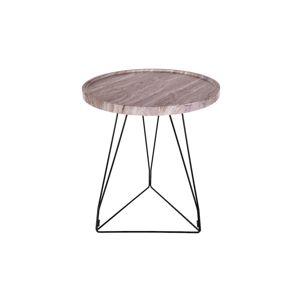 001MIG002 Miguel Side Table Brown Stone Veneer and Matt Black