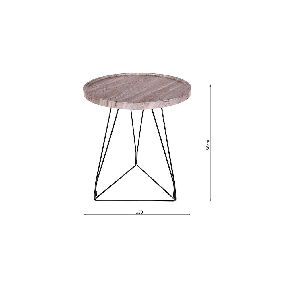 001MIG002 Miguel Side Table Brown Stone Veneer and Matt Black