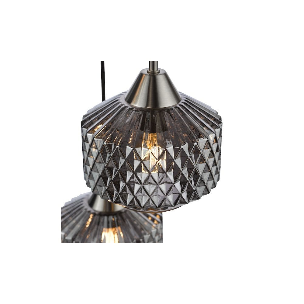 FAB0338 Fabrienne 3 Light Cluster Pendant Satin Nickel and Smoked Glass