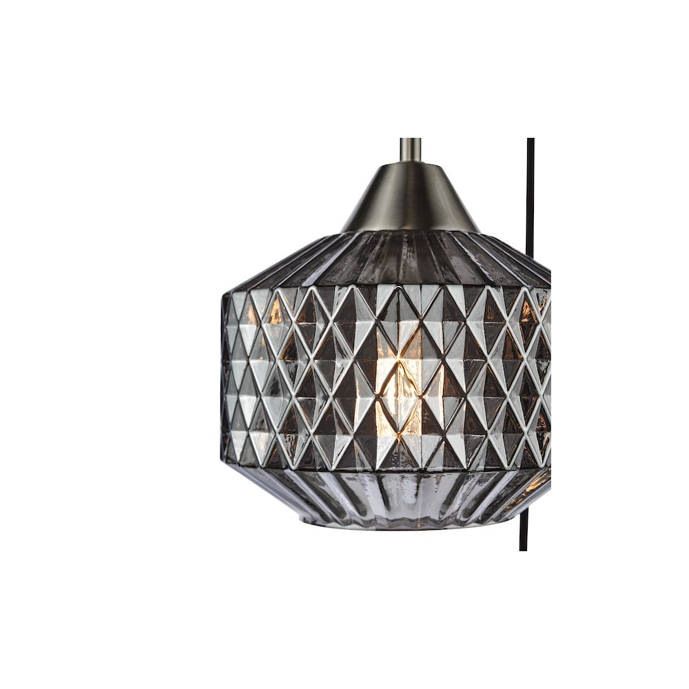 FAB0338 Fabrienne 3 Light Cluster Pendant Satin Nickel and Smoked Glass