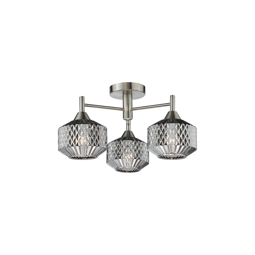 FAB5338 Fabrienne 3 Light Semi-Flush Satin Nickel and Smoked Glass