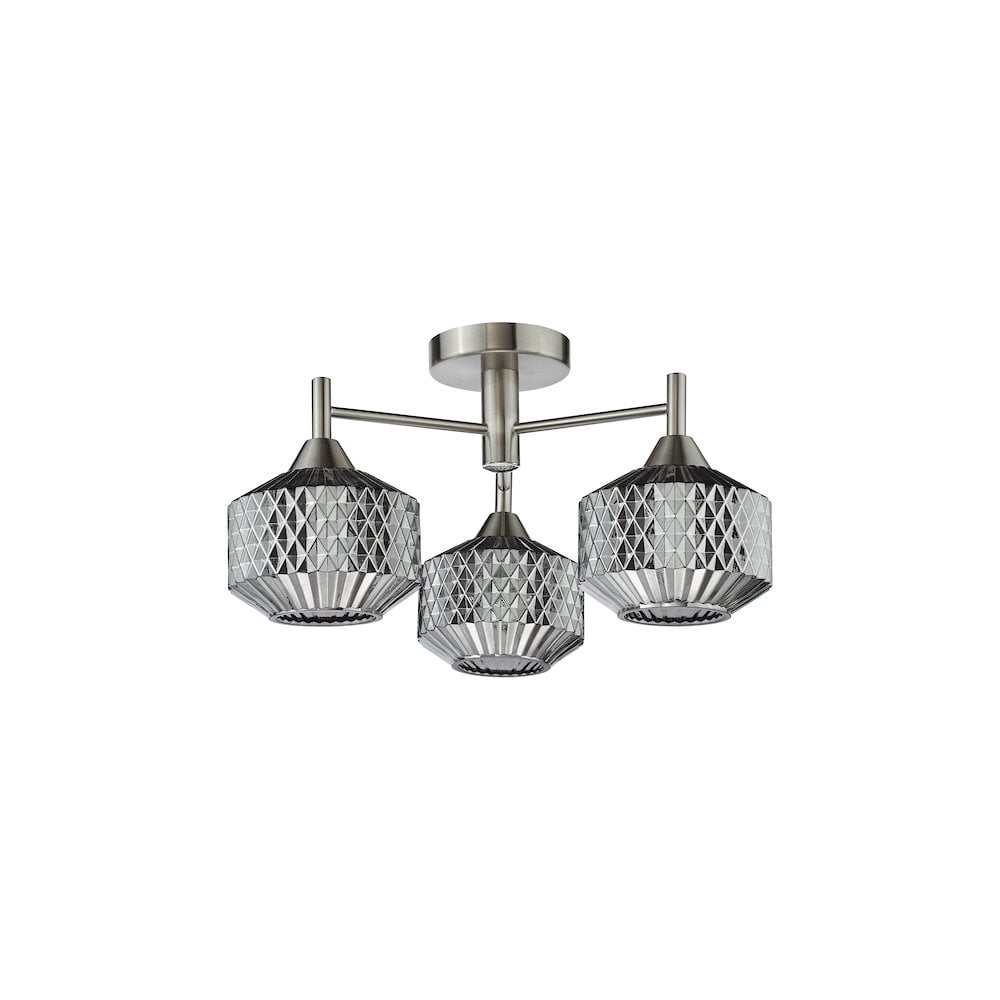FAB5338 Fabrienne 3 Light Semi-Flush Satin Nickel and Smoked Glass