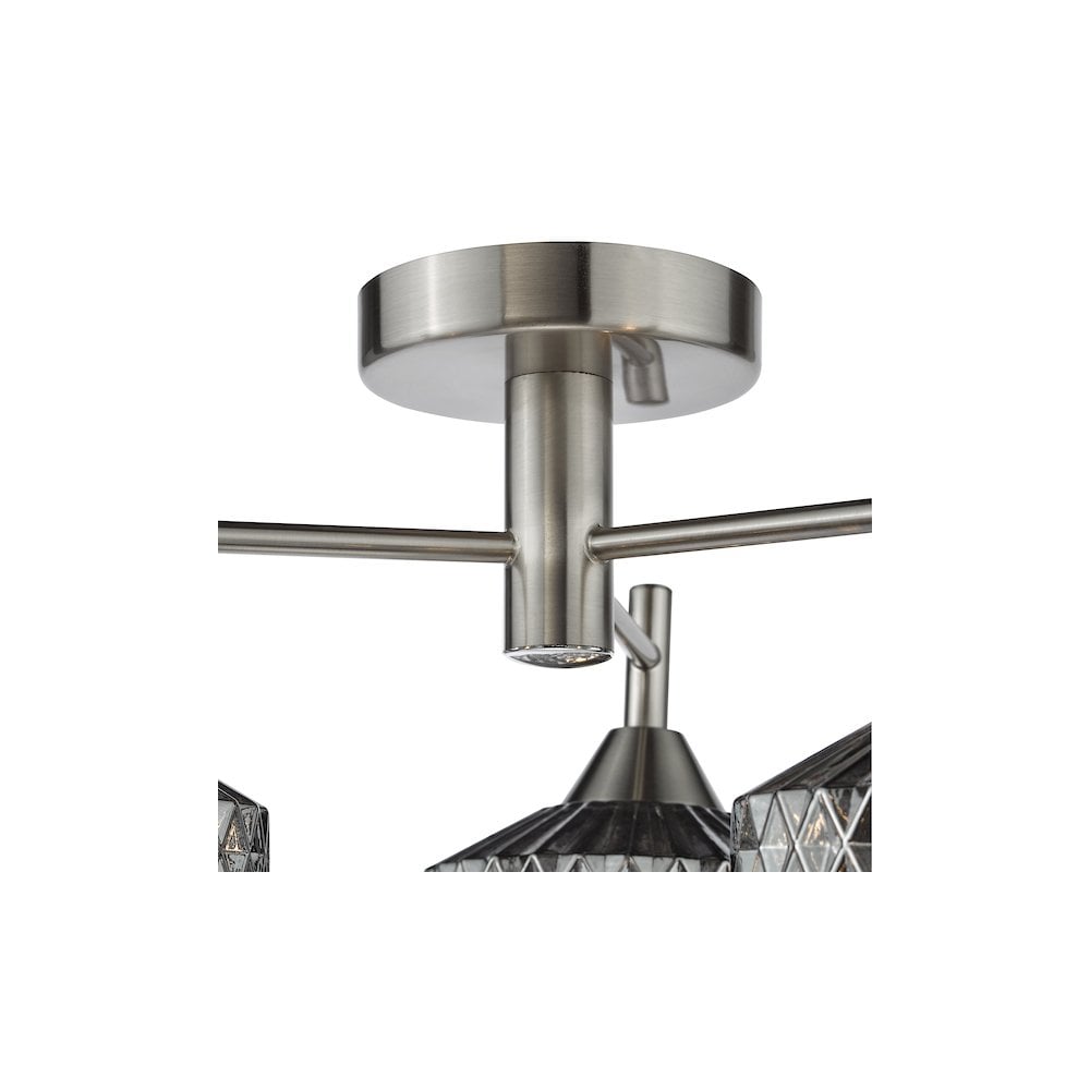 FAB5338 Fabrienne 3 Light Semi-Flush Satin Nickel and Smoked Glass