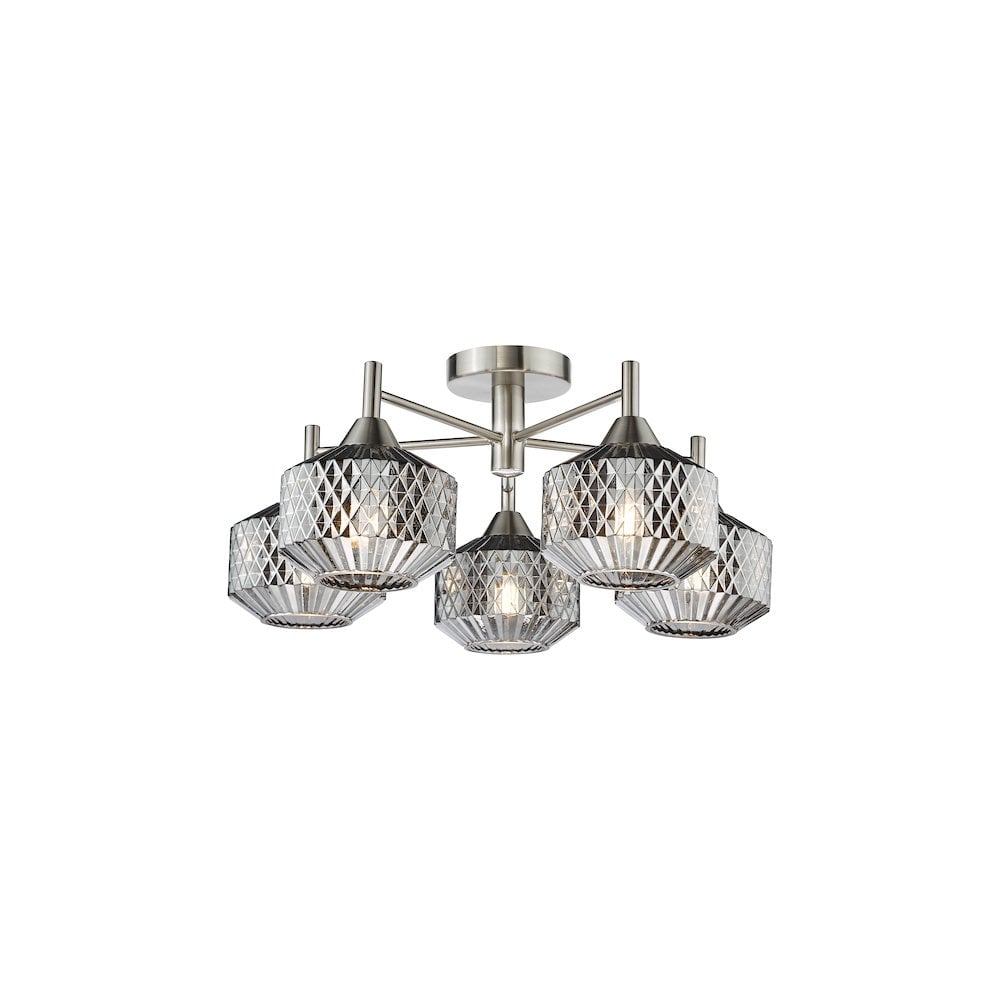 FAB5438 Fabrienne 5 Light Semi-Flush Satin Nickel and Smoked Glass
