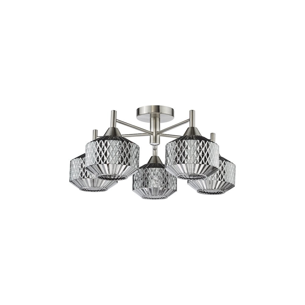 FAB5438 Fabrienne 5 Light Semi-Flush Satin Nickel and Smoked Glass