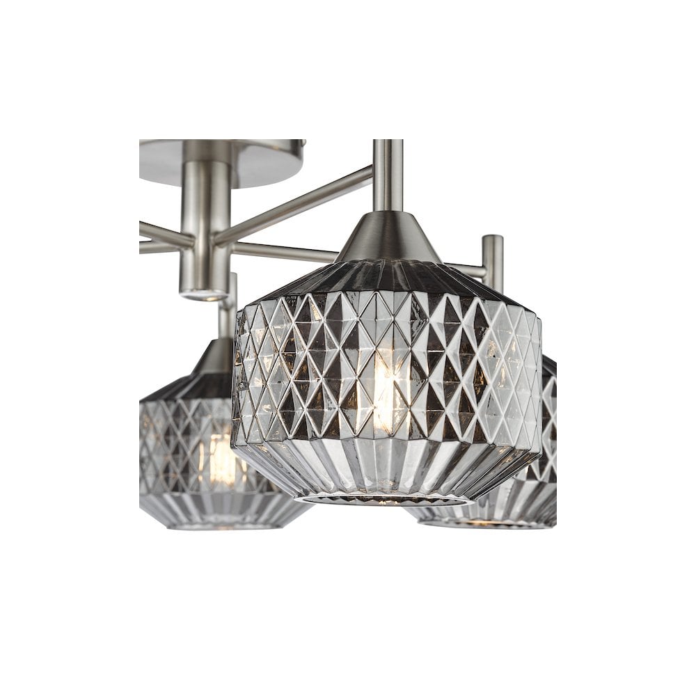 FAB5438 Fabrienne 5 Light Semi-Flush Satin Nickel and Smoked Glass