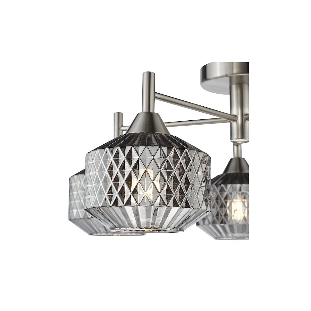 FAB5438 Fabrienne 5 Light Semi-Flush Satin Nickel and Smoked Glass