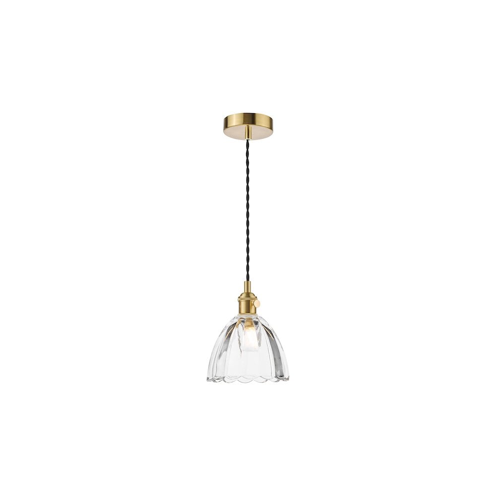 HAD0140-11 Hadano Pendant Natural Brass and Scalloped Bell Glass