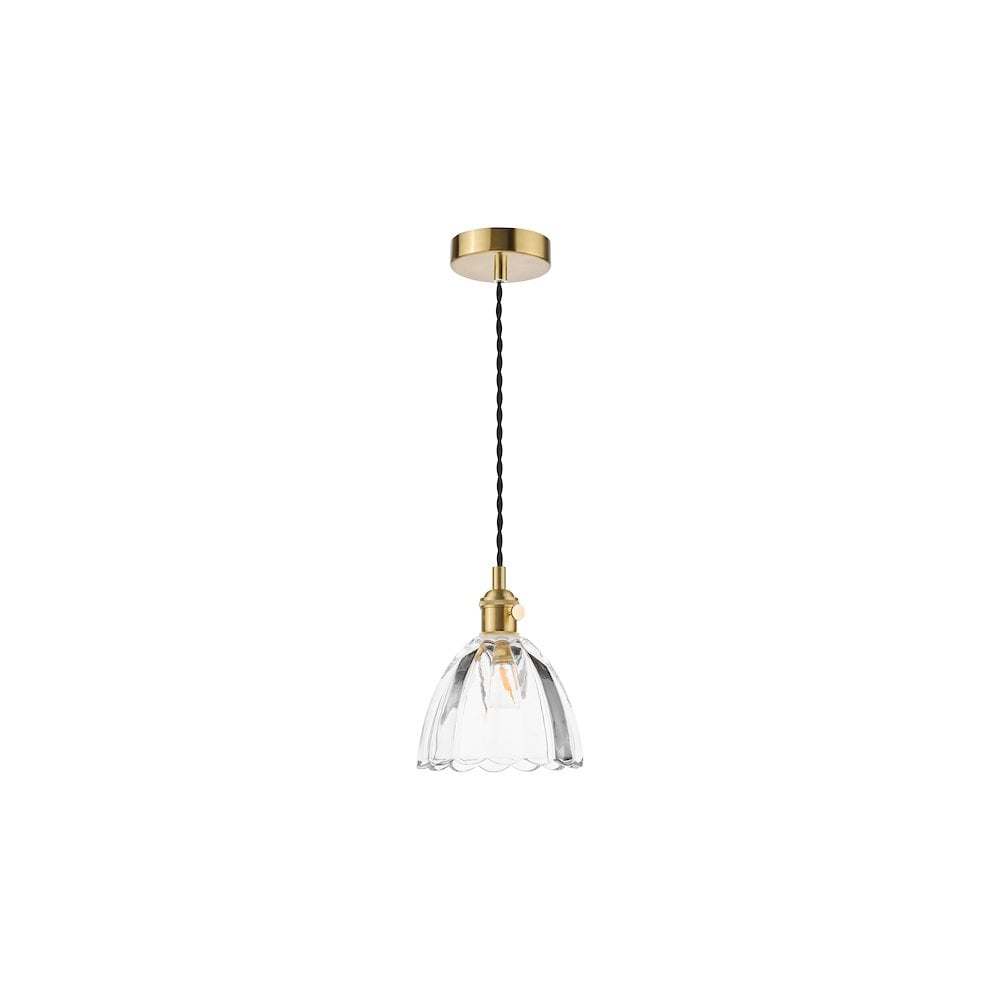 HAD0140-11 Hadano Pendant Natural Brass and Scalloped Bell Glass