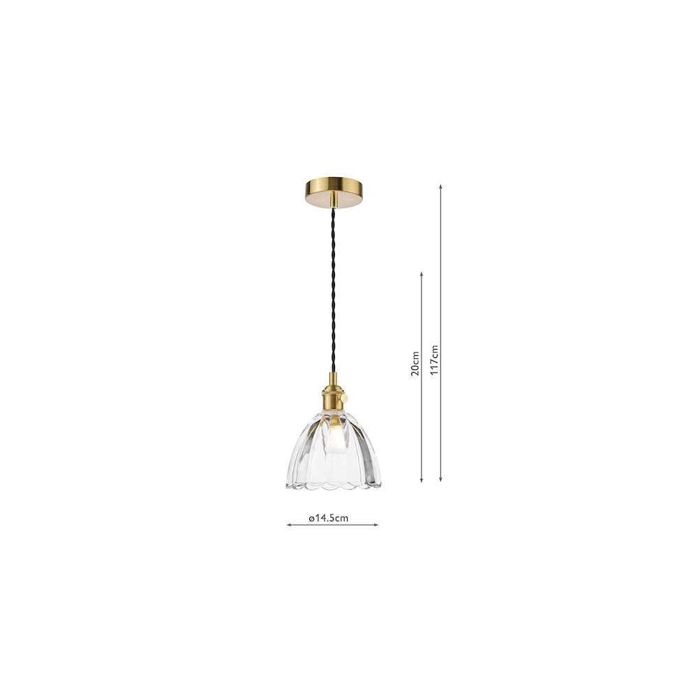 HAD0140-11 Hadano Pendant Natural Brass and Scalloped Bell Glass