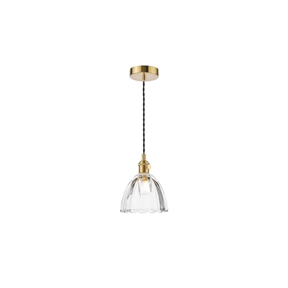 HAD0140-11 Hadano Pendant Natural Brass and Scalloped Bell Glass