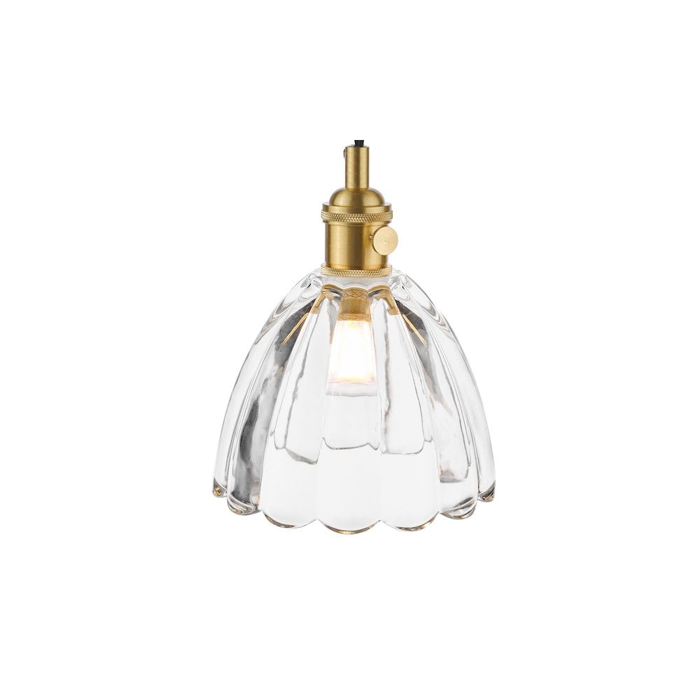 HAD0140-11 Hadano Pendant Natural Brass and Scalloped Bell Glass