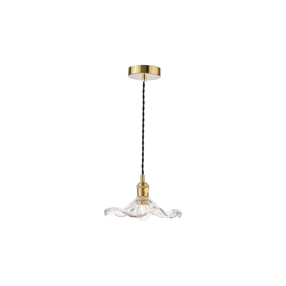 HAD0140-12 Hadano Pendant Natural Brass and Wavy Glass