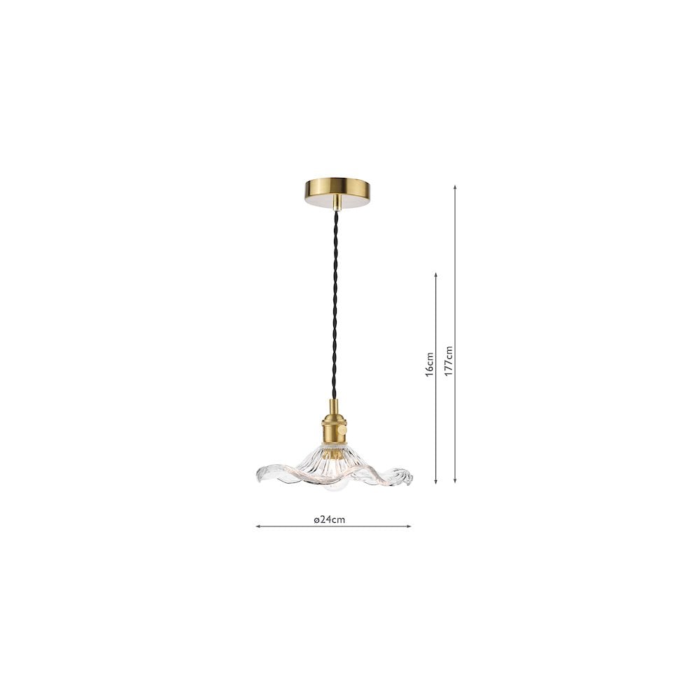 HAD0140-12 Hadano Pendant Natural Brass and Wavy Glass