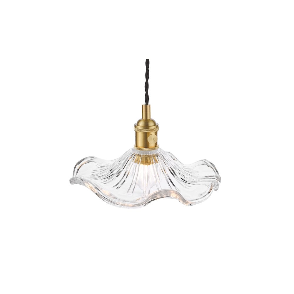 HAD0140-12 Hadano Pendant Natural Brass and Wavy Glass