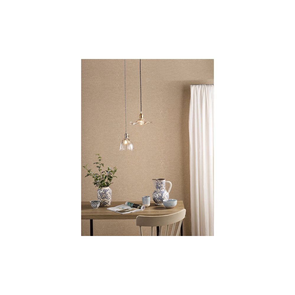 HAD0140-12 Hadano Pendant Natural Brass and Wavy Glass