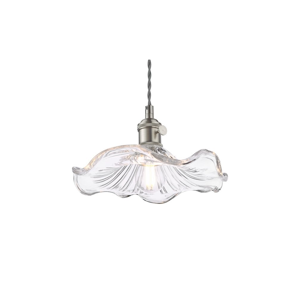 HAD0161-12 Hadano Pendant Antique Chrome and Wavy Glass