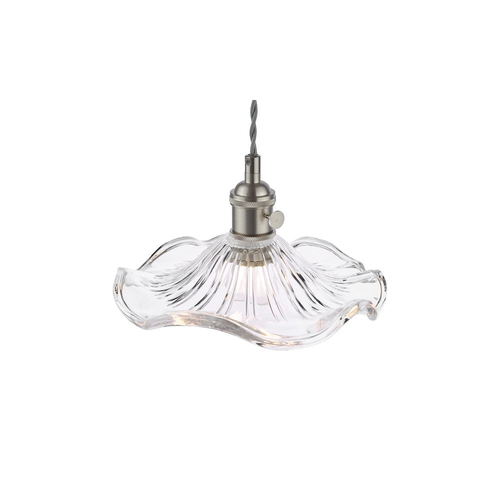 HAD0161-12 Hadano Pendant Antique Chrome and Wavy Glass