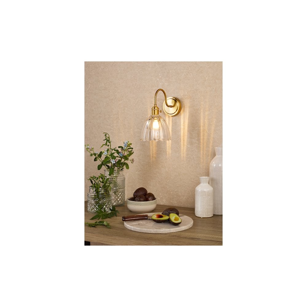 HAD0740-11 Hadano Wall Light Natural Brass and Scalloped Bell Glass