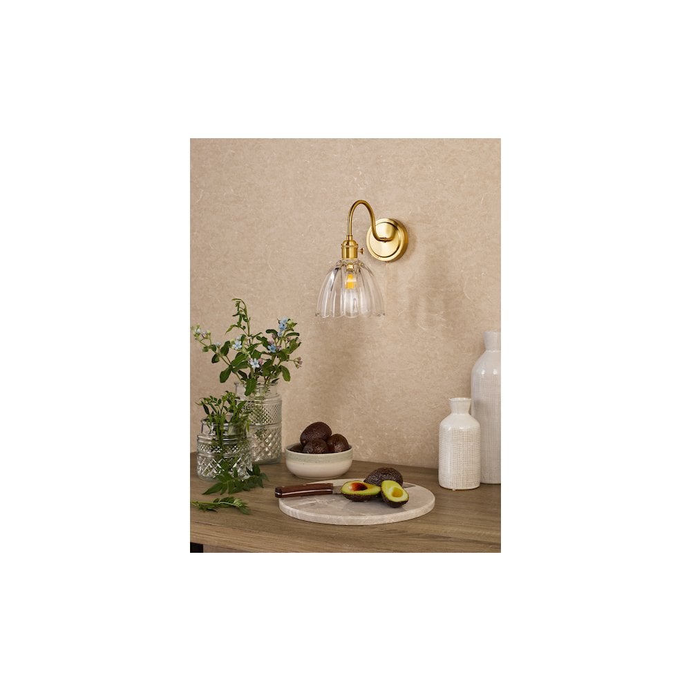HAD0740-11 Hadano Wall Light Natural Brass and Scalloped Bell Glass