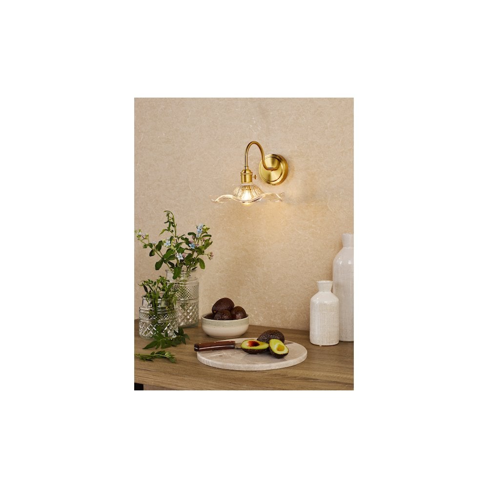 HAD0740-12 Hadano Wall Light Natural Brass and Wavy Glass