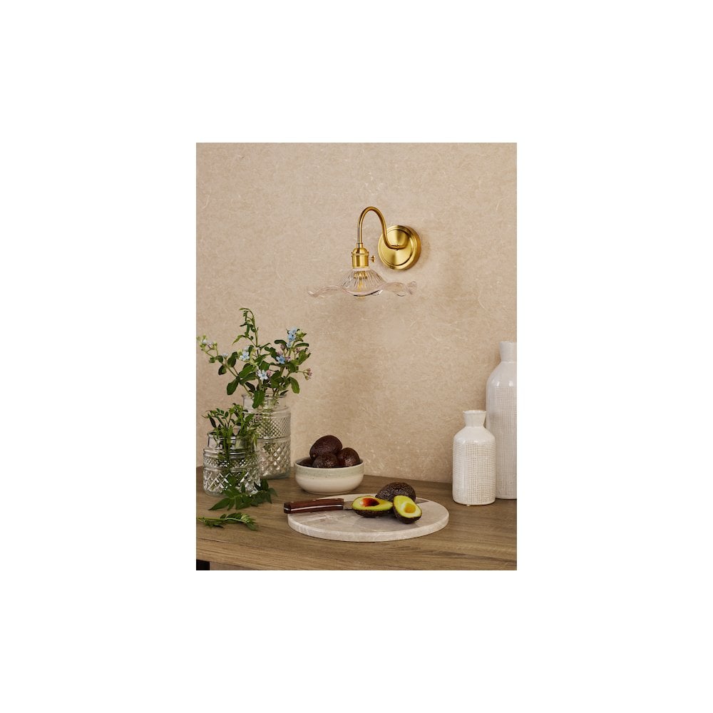 HAD0740-12 Hadano Wall Light Natural Brass and Wavy Glass